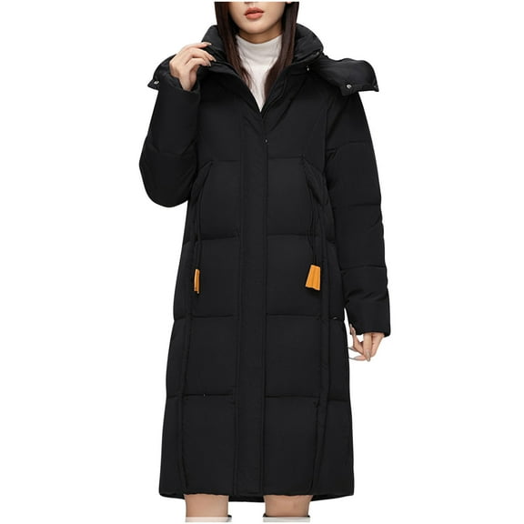 qucoqpe Winter Coats Women's Fall And Winter Loose Medium-length Women's Hooded Warm Jacket Long-sleeved Coat
