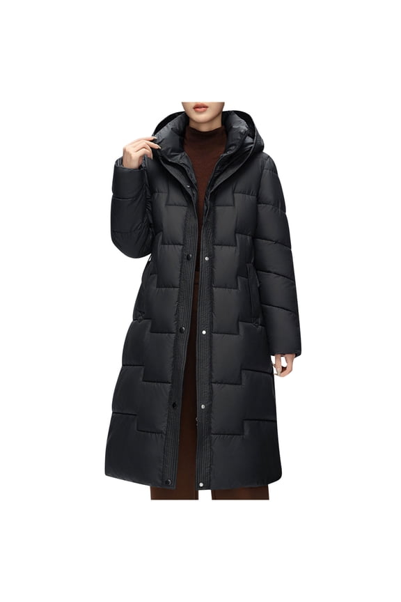 Winter Coats Women's Fall And Winter Wave Seam Hooded Coat Mid-length Knee-length Coat Long-sleeved Coat