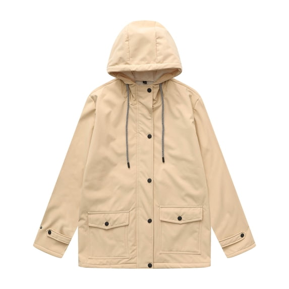 qucoqpe Winter Coats for Women 2025 Causal Solid Adjustable Drawstring Furry Hooded Outerwears Snap Button & Zip Up Long Sleeve Coats with Pockets