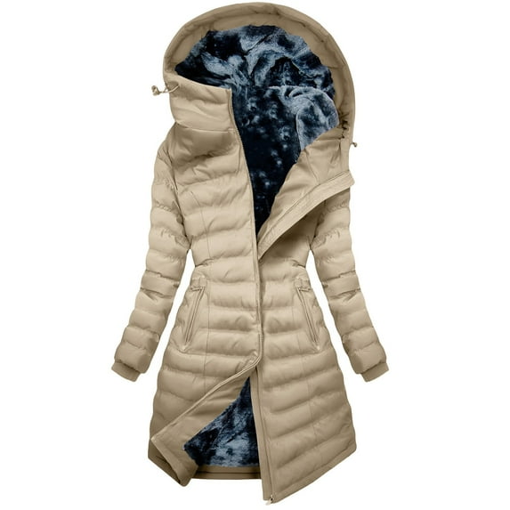 qucoqpe Winter Coats for Women Long Fleece Lined Puffer Down Jackets Warm Thicken Hooded Parkas with Zip Pockets