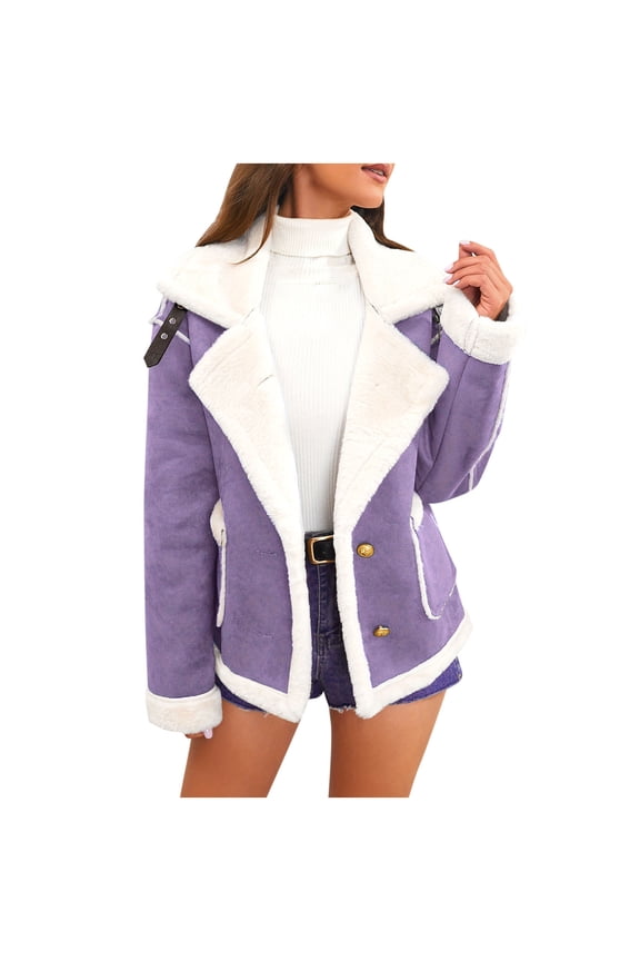 Winter Fleece Jacket for Women 2025 Zipper Lapel Collar Casual Winter Coats with Pockets