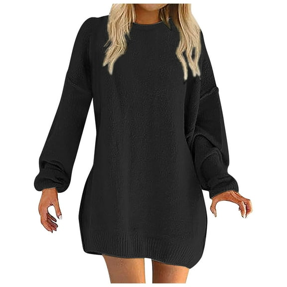 qucoqpe Women 2025 Fall Winter Casual Crewneck Batwing Sleeve Slouchy Oversized Ribbed Knit Tunic Sweaters Dress Pullover