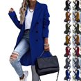 thumbnail image 1 of qucoqpe Women 2026 Fall Winter Fashion Casual Solid Turndown Collar Pea Coats Long Sleeve Doule Breasted Button Jackets Outwear with Flap Pockets, 1 of 6