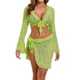 thumbnail image 1 of qucoqpe Women 4 Piece Swimsuit Cover Up Long Sleeve V-Neck Crop Top Mini Wrap Skirt Beach Vacation Sets, 1 of 7