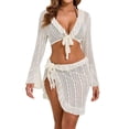 thumbnail image 1 of qucoqpe Women 4 Piece Swimsuit Cover Up Long Sleeve V-Neck Crop Top Mini Wrap Skirt Beach Vacation Sets, 1 of 7