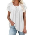 thumbnail image 1 of qucoqpe Women Casual Solid Short Sleeve Crew Neck Smocked Ruffle Hem Flowy Tops Fashion Summer Loose Fit Basic Tunic Blouses, 1 of 5