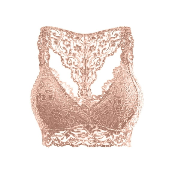 qucoqpe Women Deep V Neck Floral Lace Bralette Padded Breathable Sexy Racerback Lace Bra Plus Size Vest Crop Wire Free Bras
