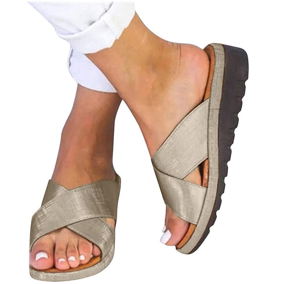 qucoqpe Women Flat Slippers Soft Lightweight Anit-Slip Sandals, Vintage Nude Open Toe Shoes Comfy Casual Roman Beach Sandals Loafers