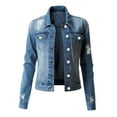 thumbnail image 1 of qucoqpe Women Long Sleeve Button Denim Jacket Distressed Ripped Jean Coat on Clearance, 1 of 1