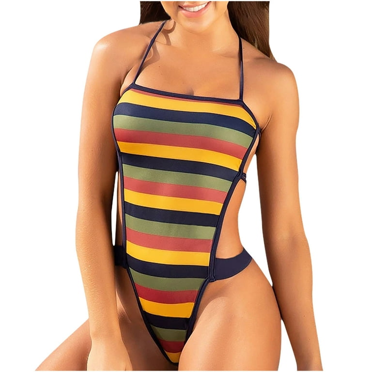 Womens Monokini Swimwear Rainbow Leotard Bodysuit Sheer Mesh One-piece  Swimsuit