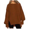 thumbnail image 1 of qucoqpe Women Oversized Ribbed Crewneck Sweatshirt Soft Comfy Long Sleeve Pullover Loose Fit Casual Top for Lounge Street Style Brown 2XL, 1 of 5