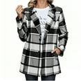 thumbnail image 1 of qucoqpe Women Plaid Shacket Jacket Trendy Fall Casual Button Wool Tartan Trench Coat Tops With Pockets, 1 of 6