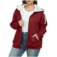 thumbnail image 1 of qucoqpe Women Plus Size Solid Color Fleece-Lined Hooded Sweatshirt Jackets Oversized Drop Shoulder Tops Warm Zip-Up Velvet Thickened Sweater Coats, 1 of 5