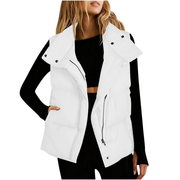 qucoqpe Women Puffer Vest Lightweight Stand Collar Sleeveless Winter Warm Zip Up Padded Outerwear Jackets with Pockets