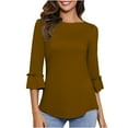 thumbnail image 1 of qucoqpe Women Ruffle 3/4 Sleeve Tops Fashion Solid Color Crew Neck Shirts Summer Casual Loose Fit Tunic Blouses, 1 of 5