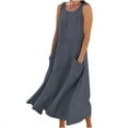 thumbnail image 1 of qucoqpe Women Summer Cotton Linen Dress Fashion Casual Solid U Neck Sleeveless Tank Dress Ruffle Hem Flowy Loose Beach Long Maxi Dress with Two Pockets, 1 of 5