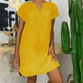 thumbnail image 1 of qucoqpe Women Summer Plus Size Linen Casual T-shirt Dress Solid Color V-Neck Short Sleeve Straight Beach Sun Midi Dress, 1 of 5