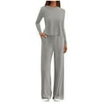 thumbnail image 1 of qucoqpe Women's 2 Piece Outfits Casual Long Sleeve Crewneck Tunic Wide Legs Pants Sweatsuit Fall Fashion Tracksuit Travel Pajama Lounge Sets, 1 of 6