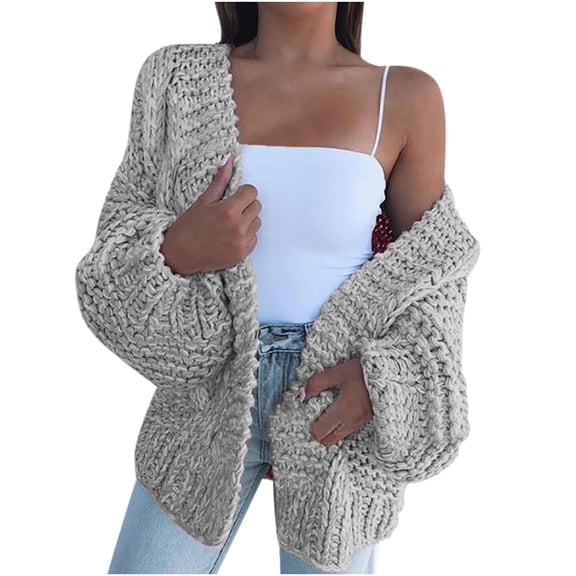 qucoqpe Women's 2025 Fall Winter Chunky Cable Knit Open Front Sweater Long Sleeve Casual Loose Cardigan Outerwear Coats