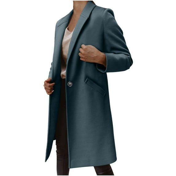 qucoqpe Women's 2023 Fall Winter Classic Lapel Long Sleeve Buttoned Long Jacket Coat on Clearance