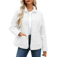 thumbnail image 1 of qucoqpe Women's 2025 Fall Winter Casual Fashion Long Sleeve Lapel Collar Push-button Hoodless Quilted Jacket Coat Outwear with Pockets, 1 of 5