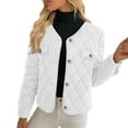 thumbnail image 1 of qucoqpe Women's 2025 Fall Winter Casual Fashion Loose Fit Long Sleeve Button Up Hoodless Quilted Jacket Coat Outwear with Chest Pockets, 1 of 5