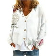 thumbnail image 1 of qucoqpe Women's 2025 Fall Winter Fashion Floral Printed Button V Neck Long Sleeve Sweaters Warm Fleece Comfy Flannel Cardigan Tops Outwear Winter Clothing for Women, 1 of 5
