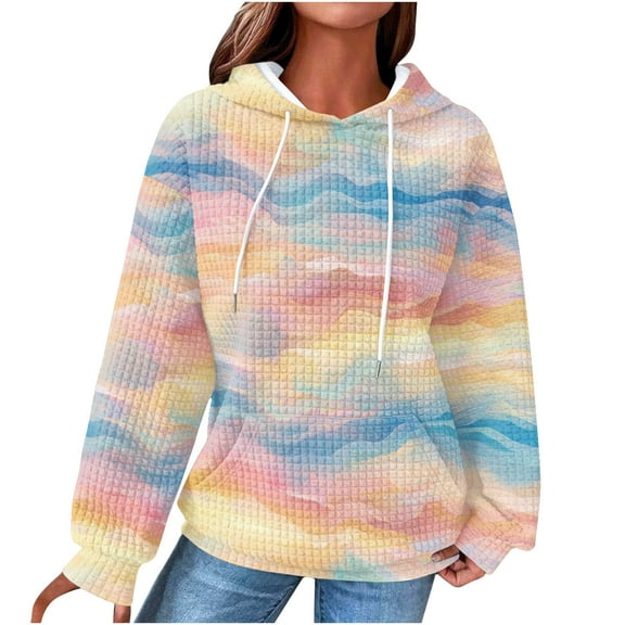 qucoqpe Women's 2025 Fashion Colorblock Patchwork Long Sleeve Hoodies Oversized Drawstring Sweatshirts Fall Winter Outfit