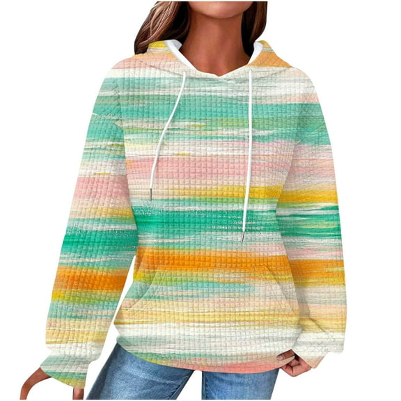 qucoqpe Women's 2025 Fashion Colorblock Patchwork Long Sleeve Hoodies Oversized Drawstring Sweatshirts Fall Winter Outfit