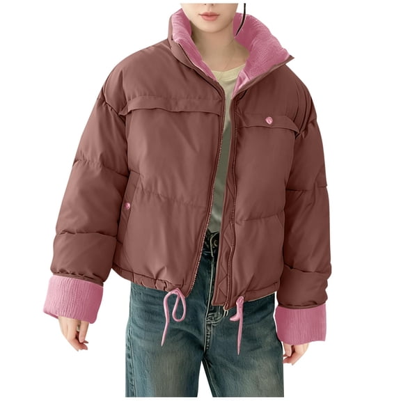qucoqpe Women's 2025 Fashion Colorblock Patchwork Zip Up Padded Stand Collar Long Sleeve Parkas Coats Quilted Pocketed Down Jacket with Adjustable Drawstring Hem