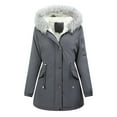 thumbnail image 1 of qucoqpe Women's 2025 Winter Fashion Causal Solid Button & Zip Up Furry Hooded Outerwears Fleece Lined Jackets Pocketed Coats with Adjustable Waist Drawstring, 1 of 5