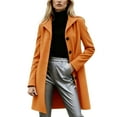 thumbnail image 1 of qucoqpe Women's 2025 Winter Fashion Causal Solid Lapel Cardigan Jackets Long Sleeve Trench Coats Work Office Overcoats Lightweight Button Long Outerwears, 1 of 5