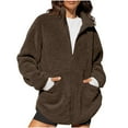 thumbnail image 1 of qucoqpe Women's 2025 Winter Fashion Long Sleeve Stand Collar Warm Lamb Wool Oversized Sweatshirt Jacekt with Pocekts, 1 of 5