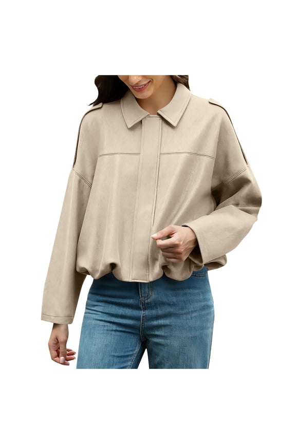 Women's 2025 Winter Fashion Solid Lapel Suede Cover Outerwears Causal Long Sleeve Trench Coats Lightweight Zipper Jackets Overcoat for Workout Outdoor Work