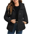 thumbnail image 1 of qucoqpe Women's 2025 Winter Fashion Warm Solid Snap Button & Zip Up Hooded Down Jacket Pocketed Padded Puffer Coats Outwear,with Adjustable Waist Drawstring, 1 of 5