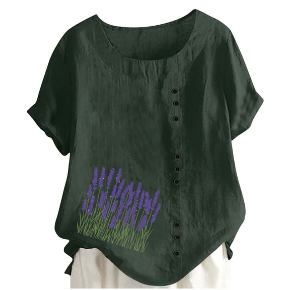 qucoqpe Women's 2026 Spring Summer Fashion Casual Floral Printed Crewneck Short Sleeve Button Shirts Loose Tee Blouse Tops