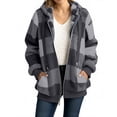 thumbnail image 1 of qucoqpe Women's Casual Full Zip Up Reversible Fleece Lined Plaid Hoodie Sweatshirt Jacket Coat, 1 of 5