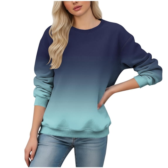 qucoqpe Women's Casual Gradient Crew Neck Sweatshirt Loose Soft Long Sleeve Pullover Tops