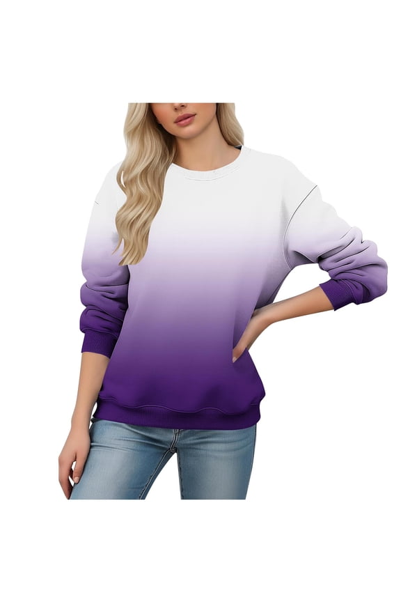 Women's Casual Gradient Crew Neck Sweatshirt Loose Soft Long Sleeve Pullover Tops