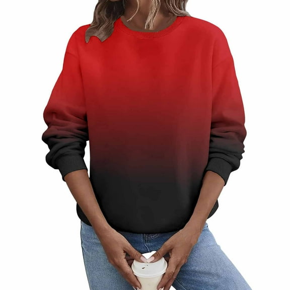 qucoqpe Women's Casual Gradient Crew Neck Sweatshirt Loose Soft Long Sleeve Pullover Tops