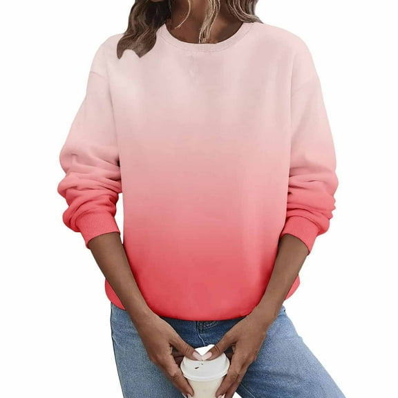 qucoqpe Women's Casual Gradient Crew Neck Sweatshirt Loose Soft Long Sleeve Pullover Tops