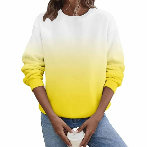 qucoqpe Women's Casual Gradient Crew Neck Sweatshirt Loose Soft Long Sleeve Pullover Tops