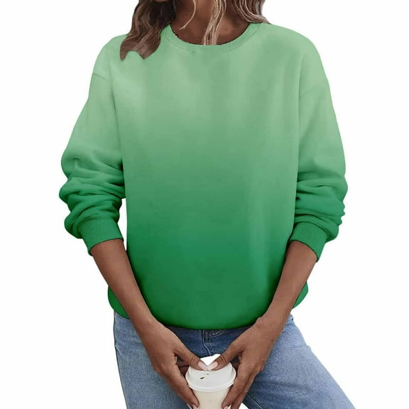 qucoqpe Women's Casual Gradient Crew Neck Sweatshirt Loose Soft Long Sleeve Pullover Tops