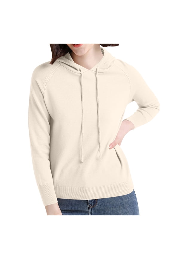 Women's Casual Knit Hooded Sweater Long Sleeve Pullover Top Soft Loose Fitting Cardigan Lightweight Fall Spring Trendy Oversized Hoodie Blouse