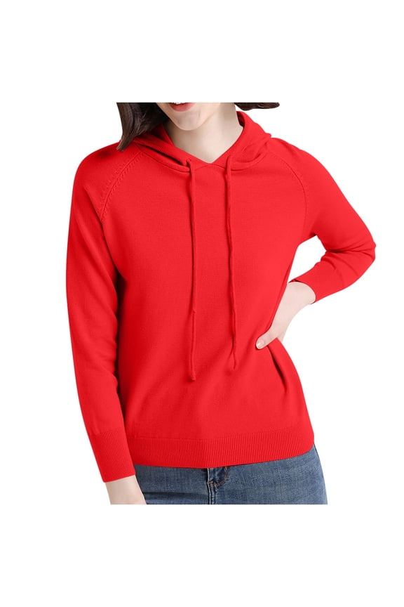Women's Casual Knit Hooded Sweater Long Sleeve Pullover Top Soft Loose Fitting Cardigan Lightweight Fall Spring Trendy Oversized Hoodie Blouse