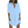 thumbnail image 1 of qucoqpe Women's Casual Shirts Oversized Blouse V Neck 3/4 Rolled Sleeve Button Dress Shirts Loose Pajama Tops with Pocket, 1 of 5