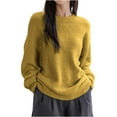 thumbnail image 1 of qucoqpe Women's Casual Solid Color Round Neck Long Sleeve Knit Sweater Top, 1 of 5