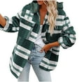 thumbnail image 1 of qucoqpe Women's Casual Wool Blend Plaid Shirt Jacket Button Down Pocketed Hooded Shirt Shacket on Clearance, 1 of 5