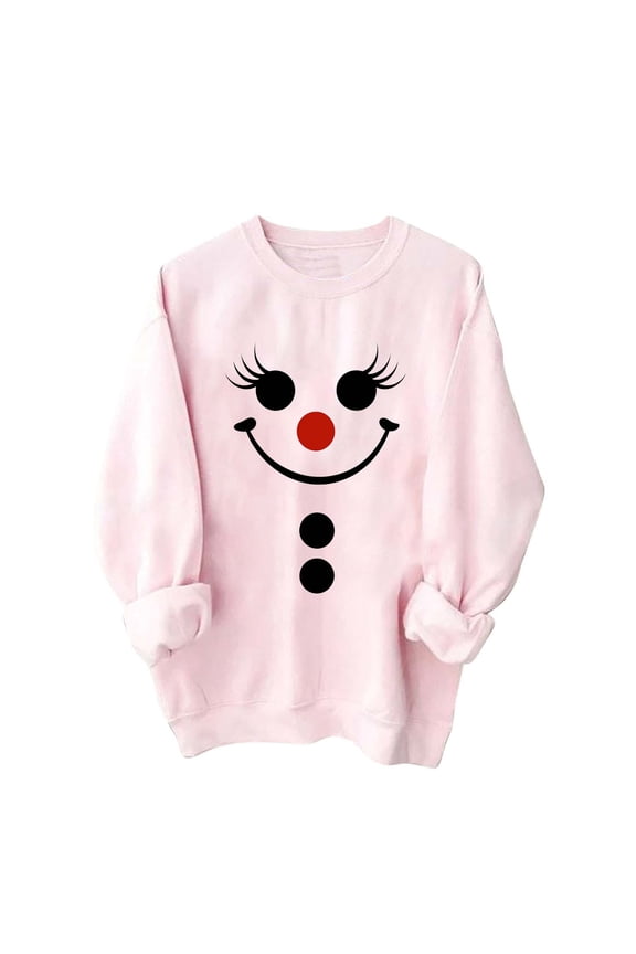 Women's Christmas 2026 Fall Winter Fashion Casual Printed Crewneck Sweatshirts Pink Series Long Sleeve Tops Pullovers
