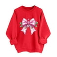 thumbnail image 1 of qucoqpe Women's Christmas Bow Printed Sweatshirts Fashion Causal Christmas Bow Printed Crewneck Tops Red Series Long Sleeve Oversized Pullovers for 2025 Fall Winter, 1 of 5